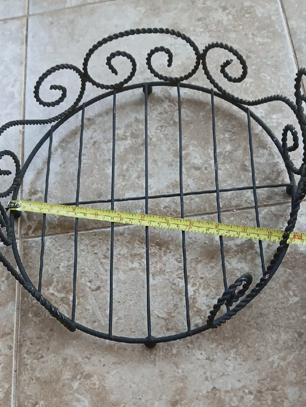 Vintage Black Twisted Metal Scroll Wire Basket, Plant Stand, Plate Rack